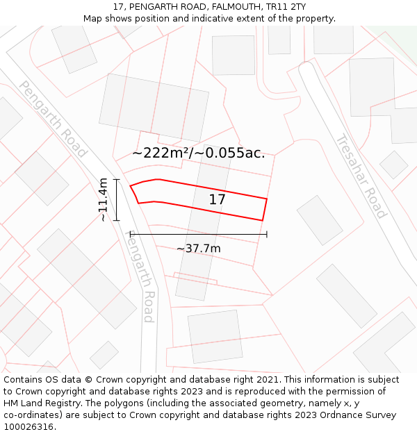 17, PENGARTH ROAD, FALMOUTH, TR11 2TY: Plot and title map