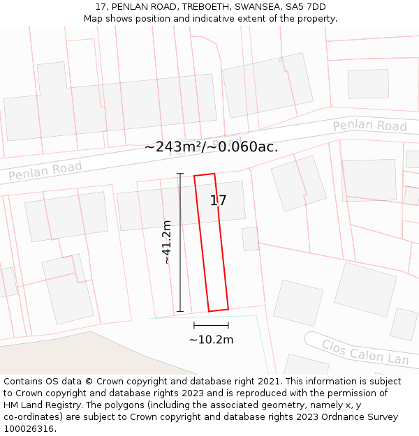 17, PENLAN ROAD, TREBOETH, SWANSEA, SA5 7DD: Plot and title map