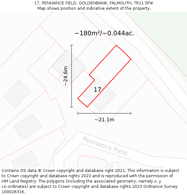 17, PENNANCE FIELD, GOLDENBANK, FALMOUTH, TR11 5FW: Plot and title map