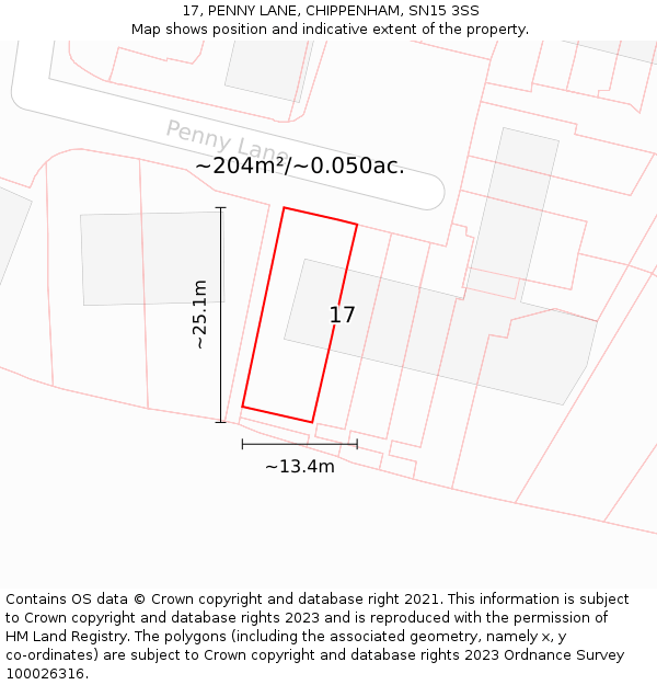17, PENNY LANE, CHIPPENHAM, SN15 3SS: Plot and title map