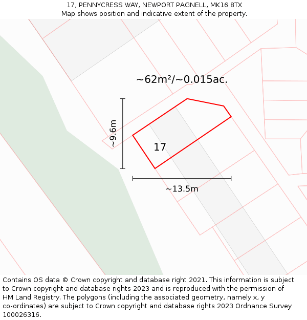 17, PENNYCRESS WAY, NEWPORT PAGNELL, MK16 8TX: Plot and title map