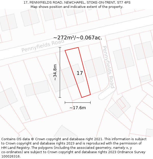 17, PENNYFIELDS ROAD, NEWCHAPEL, STOKE-ON-TRENT, ST7 4PS: Plot and title map