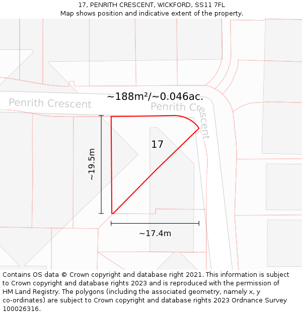 17, PENRITH CRESCENT, WICKFORD, SS11 7FL: Plot and title map