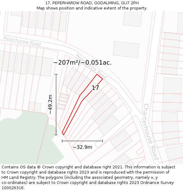 17, PEPERHAROW ROAD, GODALMING, GU7 2PH: Plot and title map
