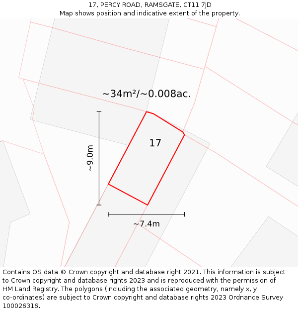 17, PERCY ROAD, RAMSGATE, CT11 7JD: Plot and title map
