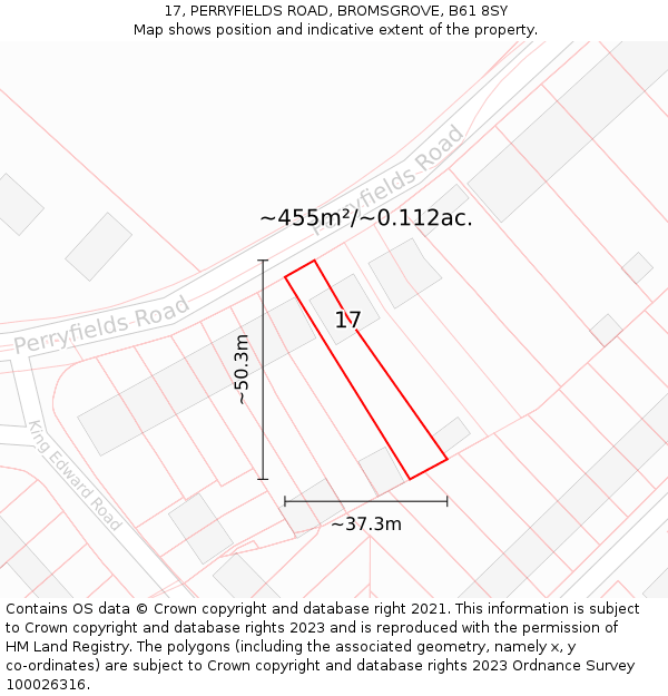 17, PERRYFIELDS ROAD, BROMSGROVE, B61 8SY: Plot and title map