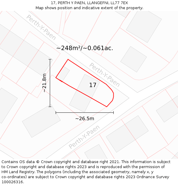 17, PERTH Y PAEN, LLANGEFNI, LL77 7EX: Plot and title map