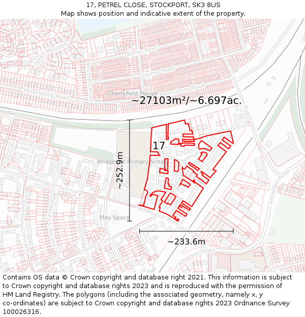 17, PETREL CLOSE, STOCKPORT, SK3 8US: Plot and title map