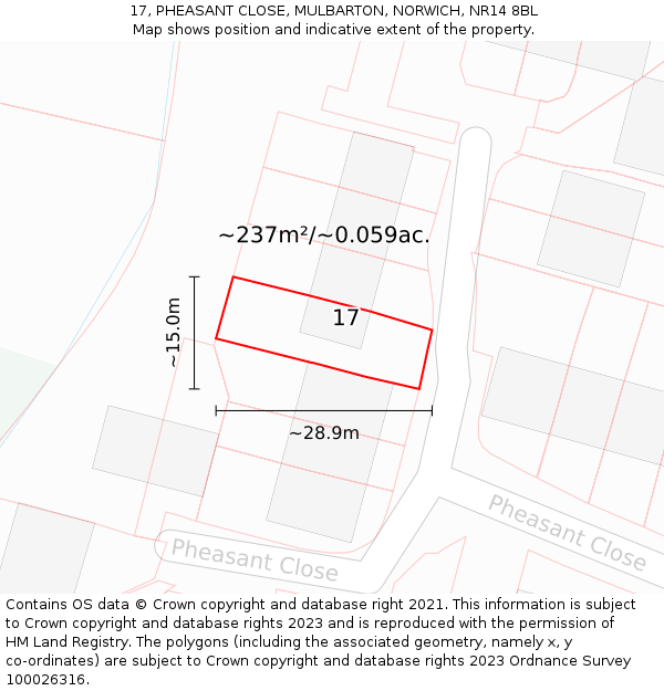 17, PHEASANT CLOSE, MULBARTON, NORWICH, NR14 8BL: Plot and title map