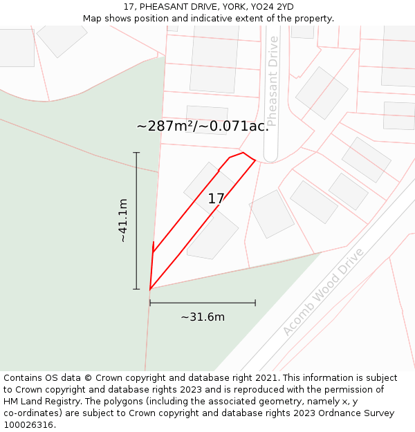 17, PHEASANT DRIVE, YORK, YO24 2YD: Plot and title map