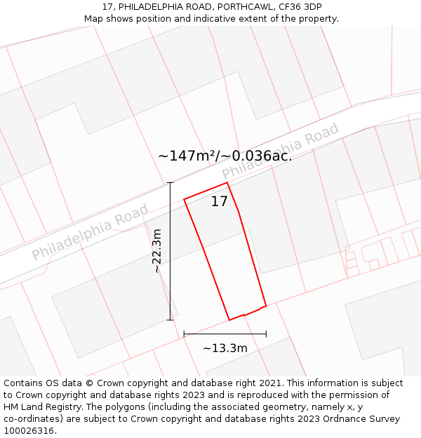 17, PHILADELPHIA ROAD, PORTHCAWL, CF36 3DP: Plot and title map