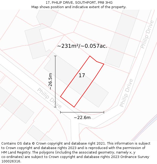 17, PHILIP DRIVE, SOUTHPORT, PR8 3HG: Plot and title map