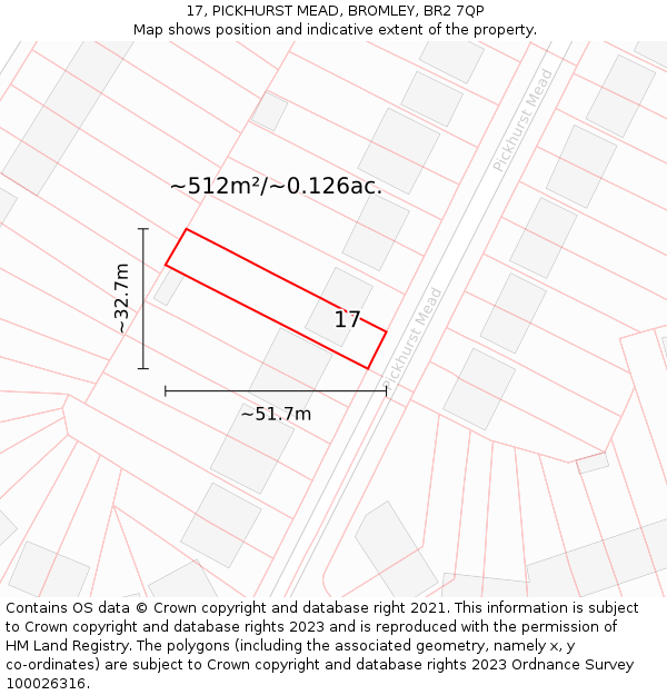 17, PICKHURST MEAD, BROMLEY, BR2 7QP: Plot and title map