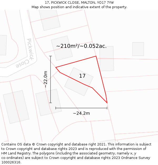 17, PICKWICK CLOSE, MALTON, YO17 7YW: Plot and title map