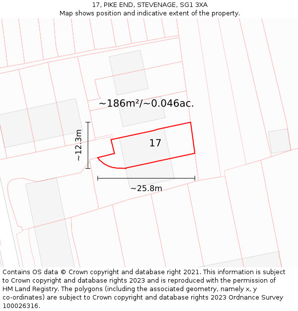 17, PIKE END, STEVENAGE, SG1 3XA: Plot and title map