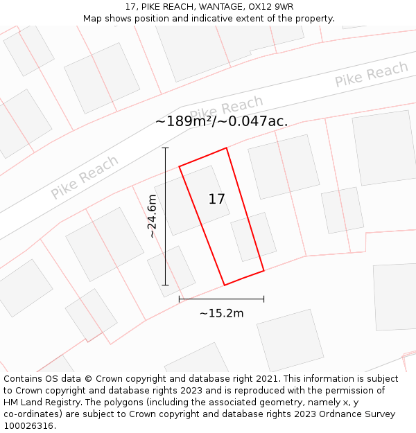 17, PIKE REACH, WANTAGE, OX12 9WR: Plot and title map