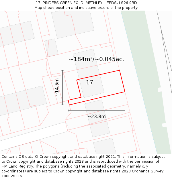 17, PINDERS GREEN FOLD, METHLEY, LEEDS, LS26 9BD: Plot and title map