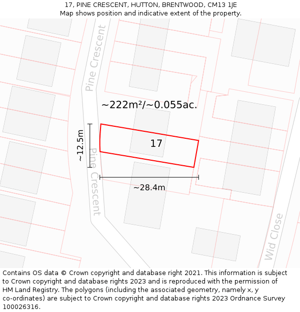 17, PINE CRESCENT, HUTTON, BRENTWOOD, CM13 1JE: Plot and title map