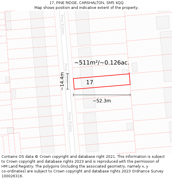 17, PINE RIDGE, CARSHALTON, SM5 4QQ: Plot and title map