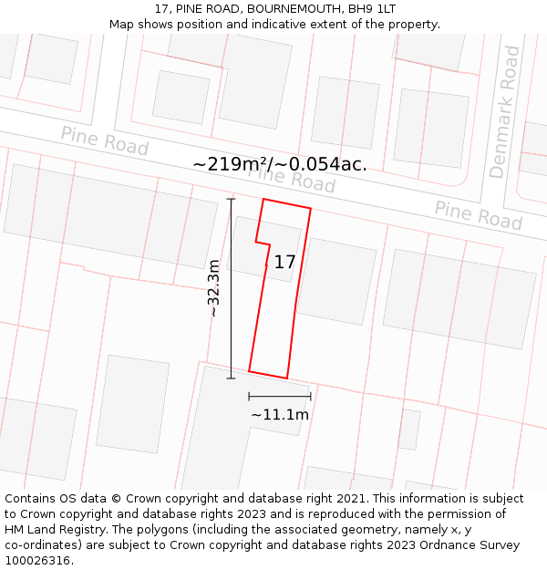 17, PINE ROAD, BOURNEMOUTH, BH9 1LT: Plot and title map