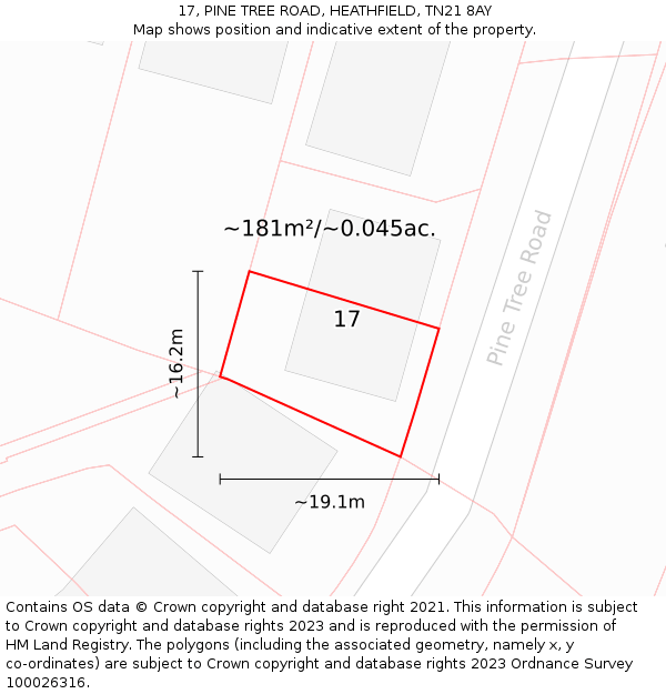 17, PINE TREE ROAD, HEATHFIELD, TN21 8AY: Plot and title map