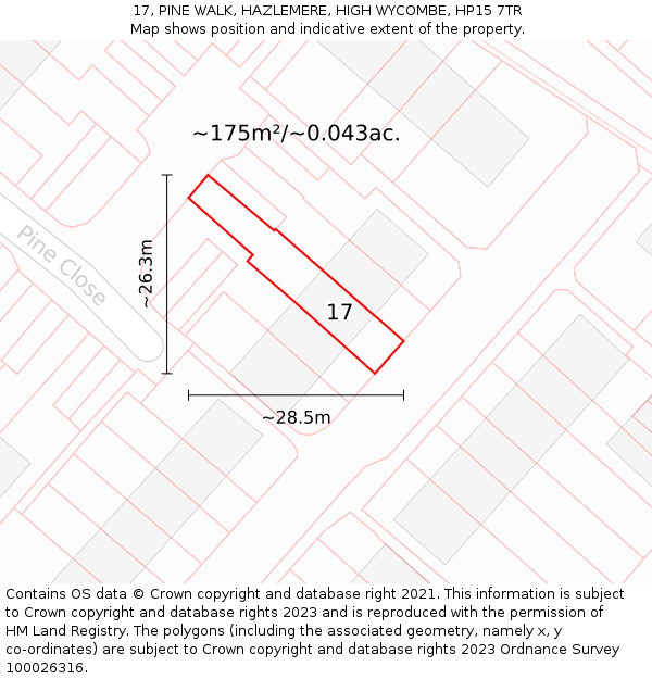 17, PINE WALK, HAZLEMERE, HIGH WYCOMBE, HP15 7TR: Plot and title map