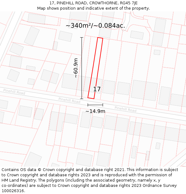 17, PINEHILL ROAD, CROWTHORNE, RG45 7JE: Plot and title map