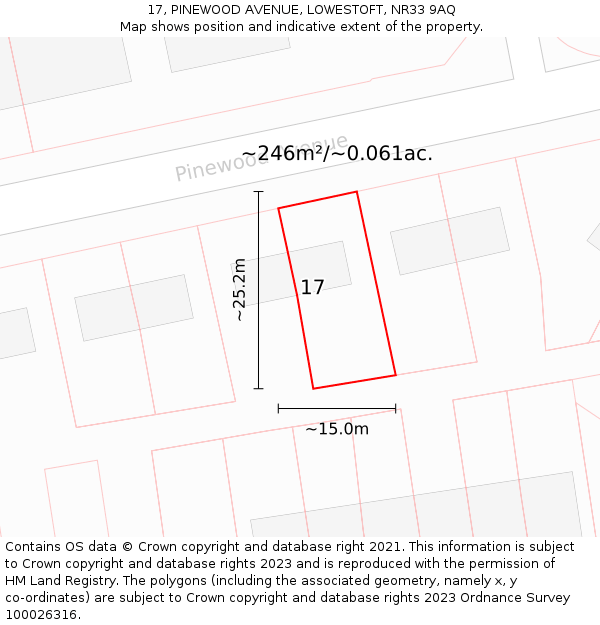 17, PINEWOOD AVENUE, LOWESTOFT, NR33 9AQ: Plot and title map
