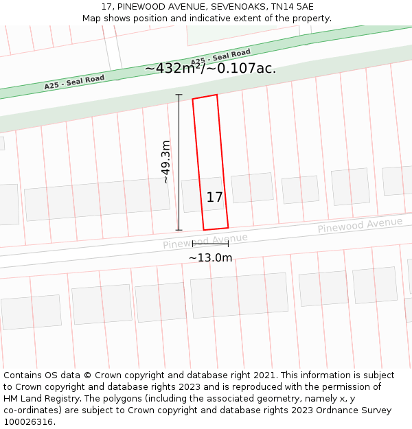 17, PINEWOOD AVENUE, SEVENOAKS, TN14 5AE: Plot and title map