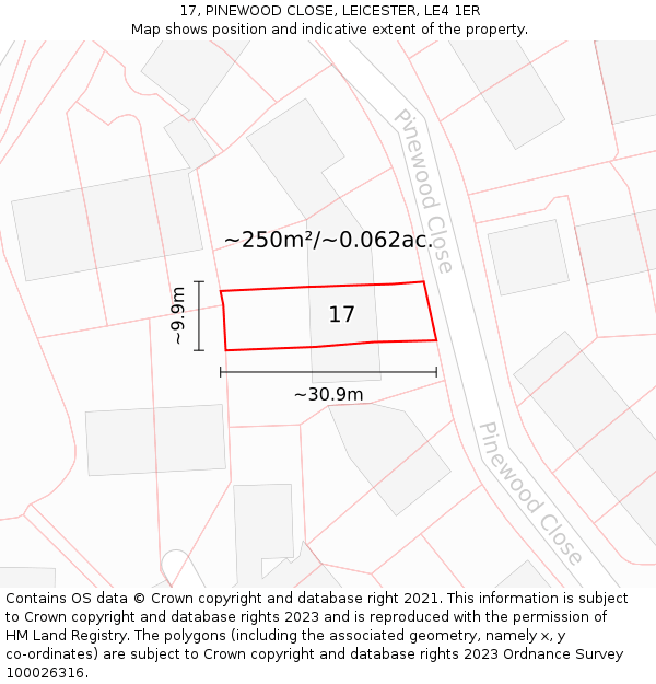 17, PINEWOOD CLOSE, LEICESTER, LE4 1ER: Plot and title map