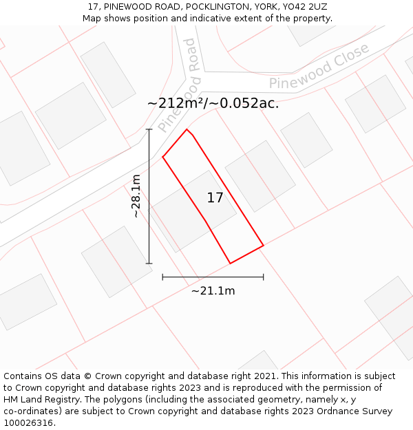 17, PINEWOOD ROAD, POCKLINGTON, YORK, YO42 2UZ: Plot and title map