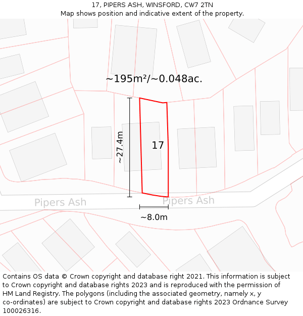 17, PIPERS ASH, WINSFORD, CW7 2TN: Plot and title map