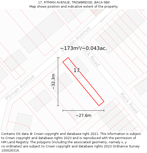 17, PITMAN AVENUE, TROWBRIDGE, BA14 0BX: Plot and title map