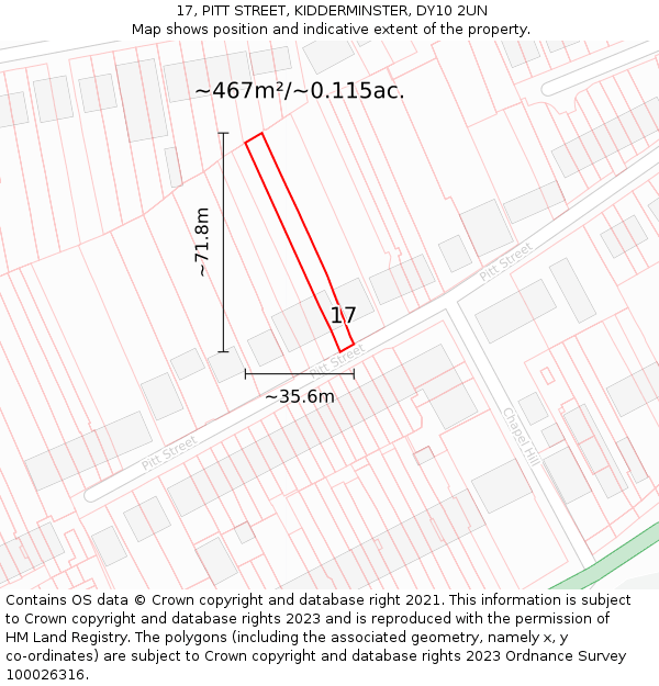 17, PITT STREET, KIDDERMINSTER, DY10 2UN: Plot and title map