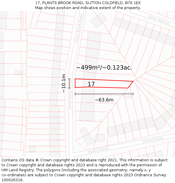 17, PLANTS BROOK ROAD, SUTTON COLDFIELD, B76 1EX: Plot and title map