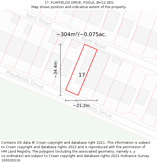 17, PLAYFIELDS DRIVE, POOLE, BH12 2EG: Plot and title map