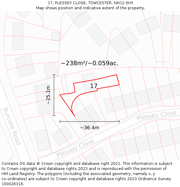 17, PLESSEY CLOSE, TOWCESTER, NN12 6HY: Plot and title map
