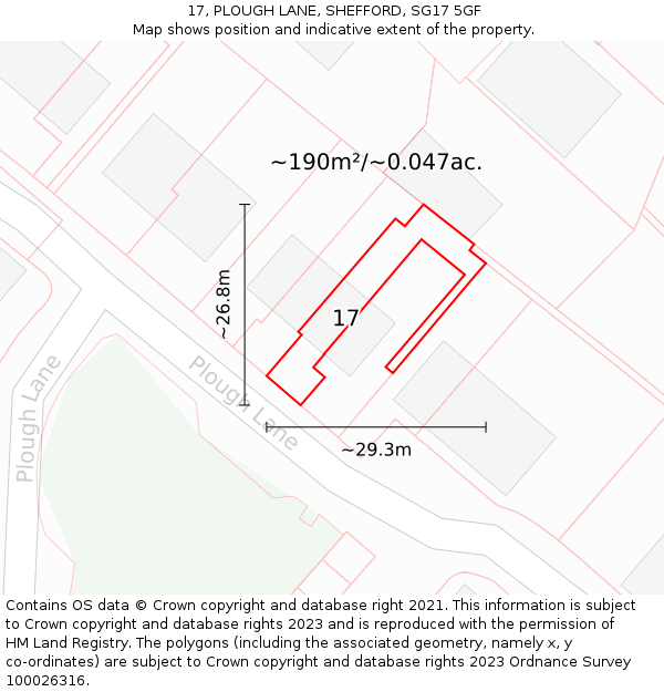17, PLOUGH LANE, SHEFFORD, SG17 5GF: Plot and title map