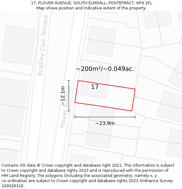 17, PLOVER AVENUE, SOUTH ELMSALL, PONTEFRACT, WF9 2FL: Plot and title map
