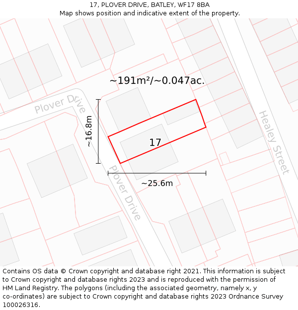 17, PLOVER DRIVE, BATLEY, WF17 8BA: Plot and title map