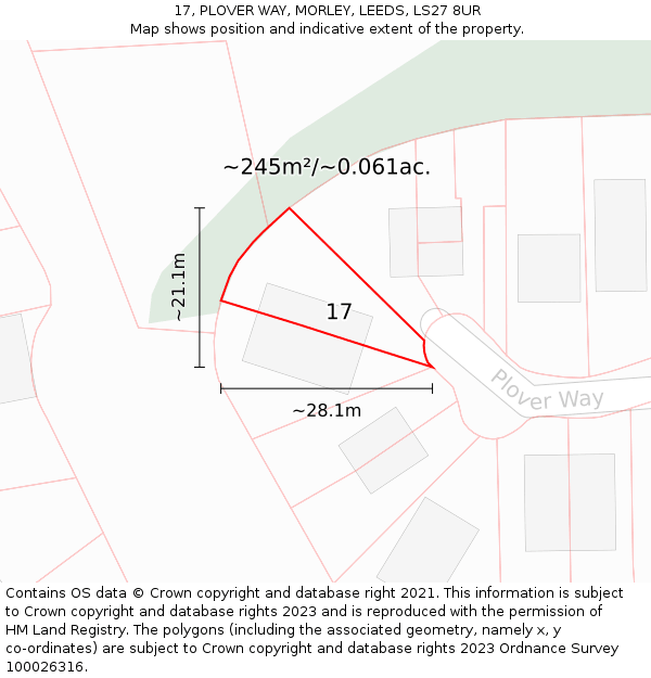 17, PLOVER WAY, MORLEY, LEEDS, LS27 8UR: Plot and title map