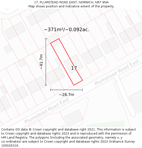 17, PLUMSTEAD ROAD EAST, NORWICH, NR7 9NA: Plot and title map