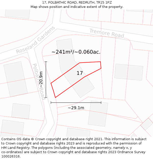 17, POLBATHIC ROAD, REDRUTH, TR15 1PZ: Plot and title map