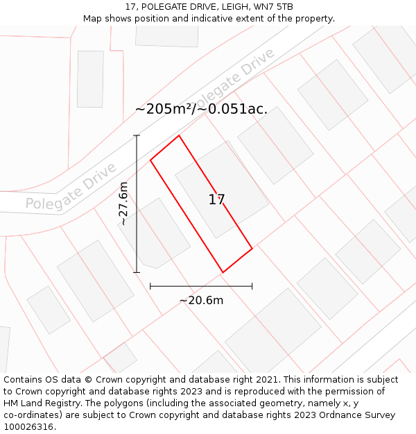 17, POLEGATE DRIVE, LEIGH, WN7 5TB: Plot and title map
