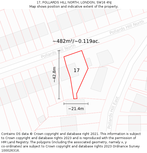 17, POLLARDS HILL NORTH, LONDON, SW16 4NJ: Plot and title map