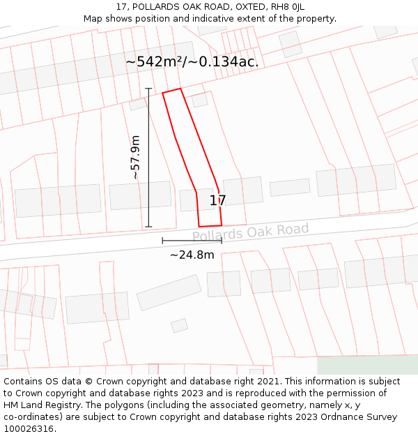 17, POLLARDS OAK ROAD, OXTED, RH8 0JL: Plot and title map