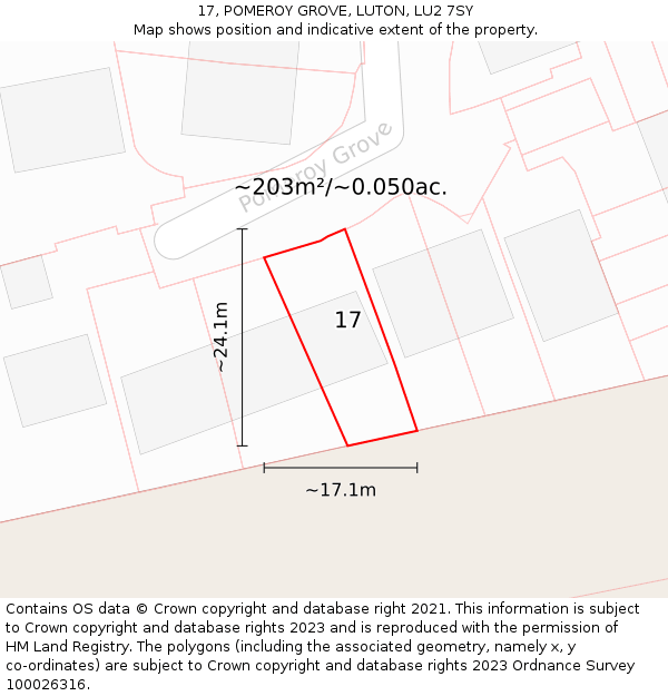 17, POMEROY GROVE, LUTON, LU2 7SY: Plot and title map