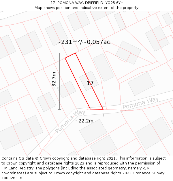 17, POMONA WAY, DRIFFIELD, YO25 6YH: Plot and title map