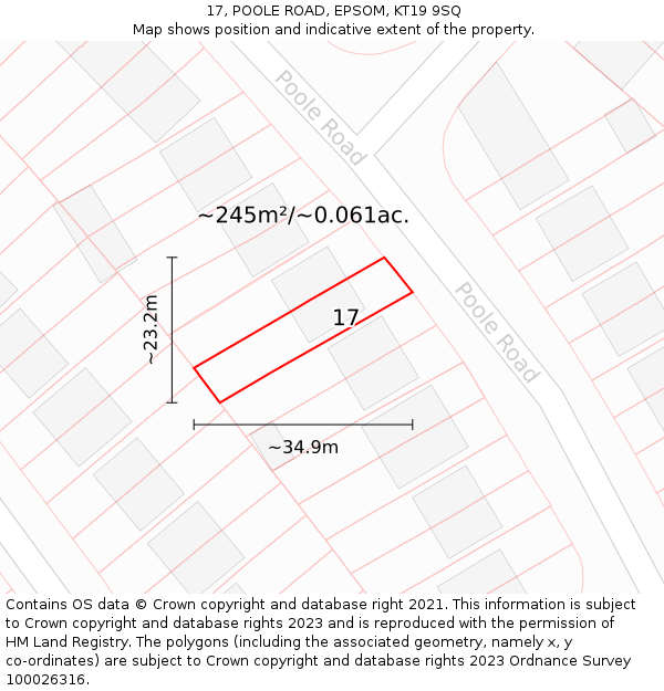 17, POOLE ROAD, EPSOM, KT19 9SQ: Plot and title map