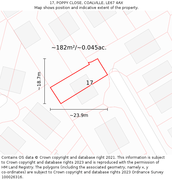 17, POPPY CLOSE, COALVILLE, LE67 4AX: Plot and title map